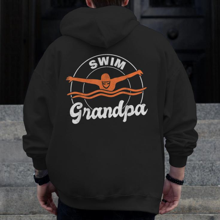 Swim Grandpa Swim Athlete Grandfather Swimmer Swimming Zip Up Hoodie Back Print