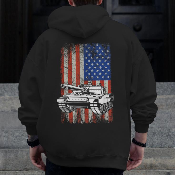 Tank American Flag Veteran Military Zip Up Hoodie Back Print