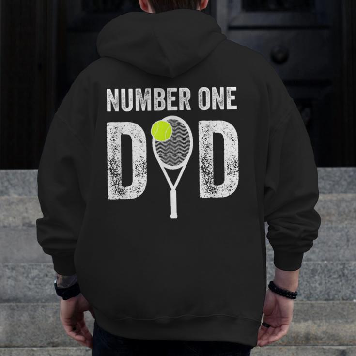 Tennis Dad Number One Daddy With Tennis Sayings Zip Up Hoodie Back Print