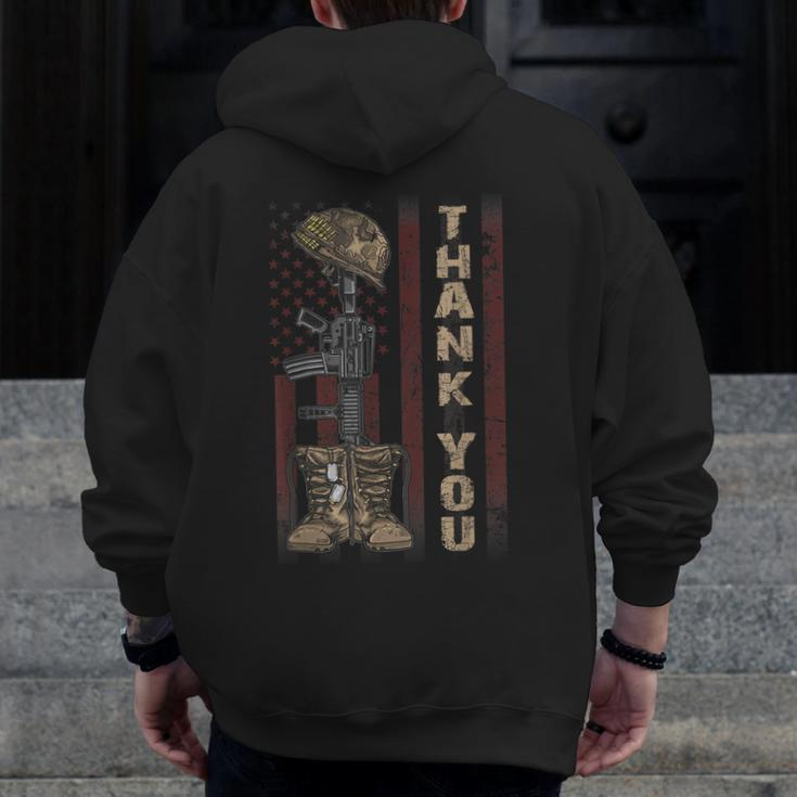 Thank You Army Soldiers Military Navy July 4Th Veterans Zip Up Hoodie Back Print
