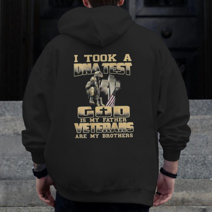 I Took A Dna Test God Is My Father Veterans On Back Zip Up Hoodie Back Print