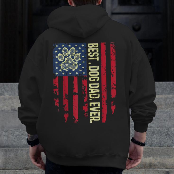 United States Usa Flag Best Dog Dad Ever Dad On Father's Day Zip Up Hoodie Back Print