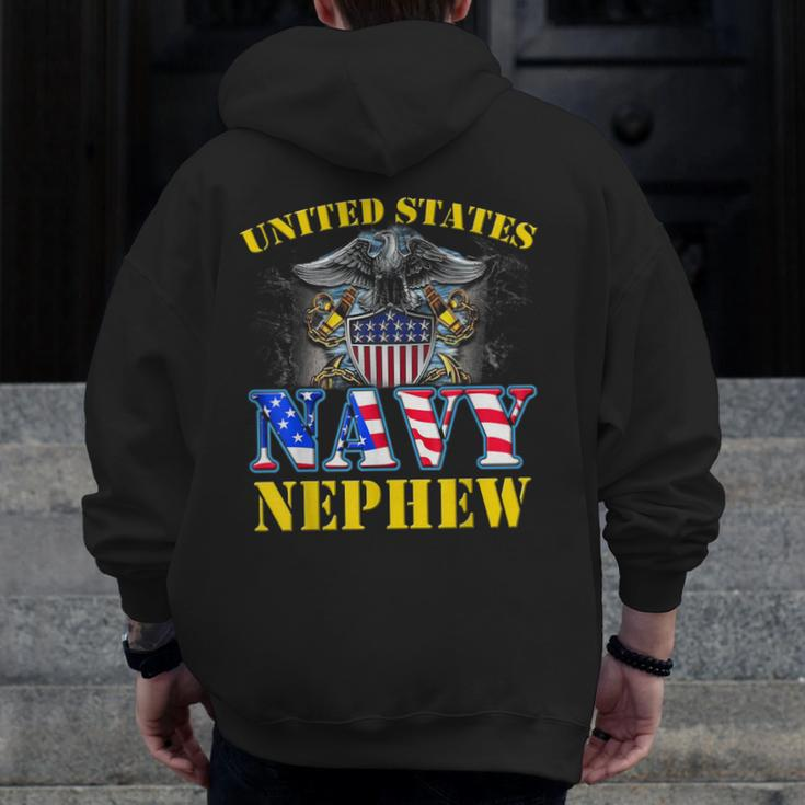 Us Military Navy Nephew With American Flag Veteran Zip Up Hoodie Back Print