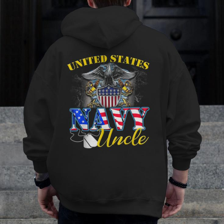Us Military Navy Uncle With American Flag Veteran Zip Up Hoodie Back Print