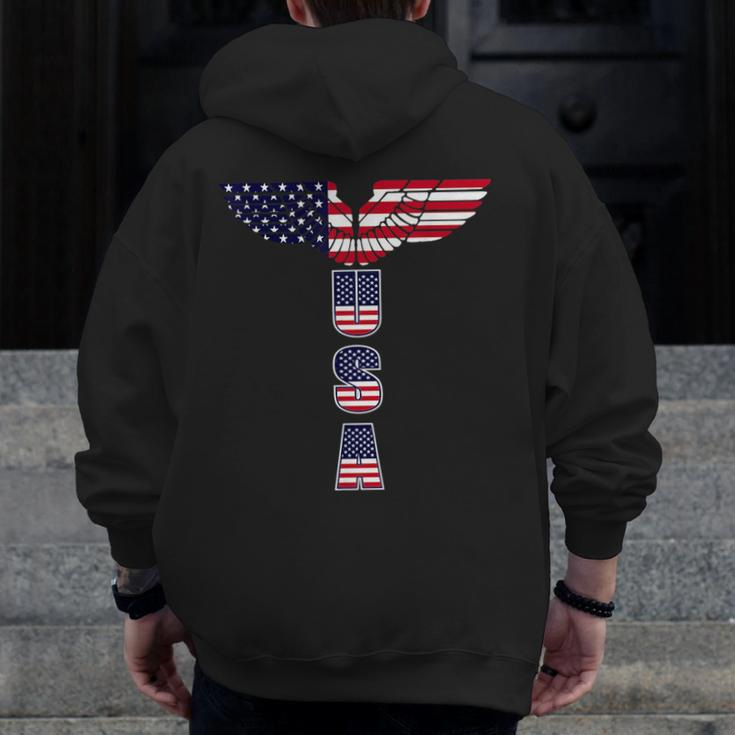 Usa Bald Eagle Wings 4Th Of July Veterans Usa Zip Up Hoodie Back Print