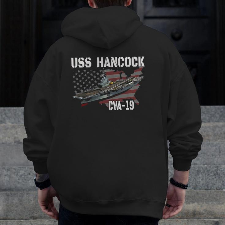 Uss Hancock Cva-19 Aircraft Carrier Veterans Day Father's Day Zip Up Hoodie Back Print