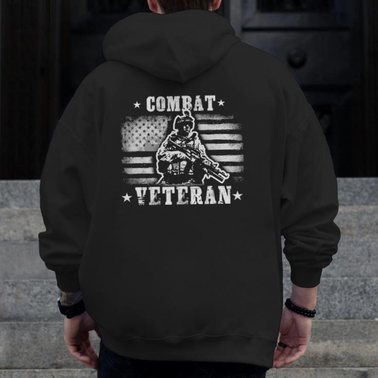 Veteran 365 Combat Veteran Tee Father's Day Men Zip Up Hoodie Back Print