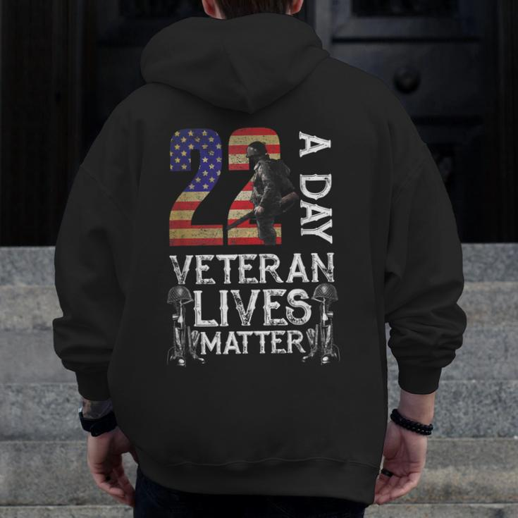 Veteran Matter Suicide Awareness Veteran 22 Day Usa Flag Zip Up Hoodie Back Print