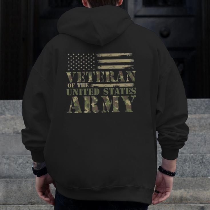 Veteran Of The United States Army Camouflage Us Flag Veteran Zip Up Hoodie Back Print