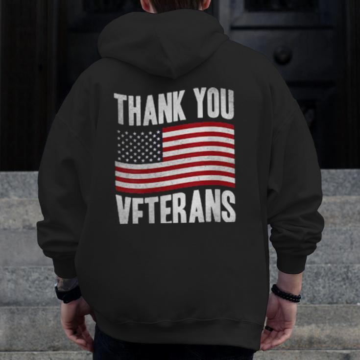 Veterans Day American Flag Theme Thank You Veterans Zip Up Hoodie Back Print