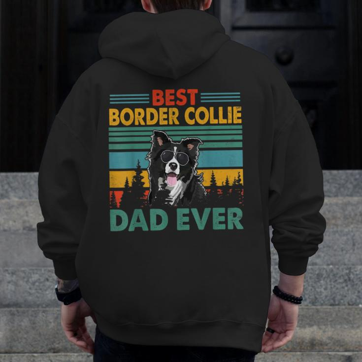 Vintag Retro Best Border Collie Dad Happy Father's Day Zip Up Hoodie Back Print
