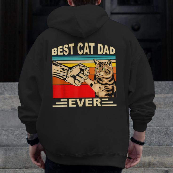 Vintage Best Cat Dad Ever And Retro For Dad Men Father's Day Zip Up Hoodie Back Print