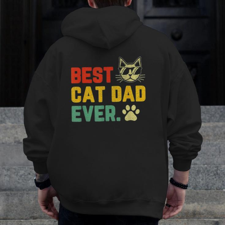 Vintage Best Cat Dad Ever Cat With Sunglasses Father's Day Zip Up Hoodie Back Print