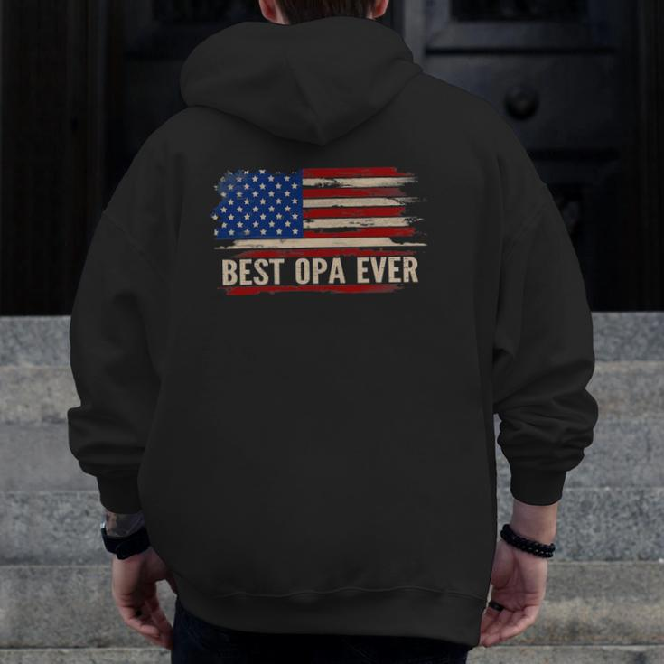 Vintage Best Opa Ever American Flag Father's Day Zip Up Hoodie Back Print