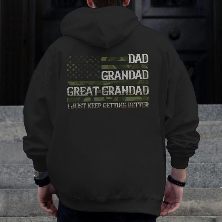 Vintage Dad Grandad Great Grandad With Us Flag Father's Day For Dad Zip Up Hoodie Back Print