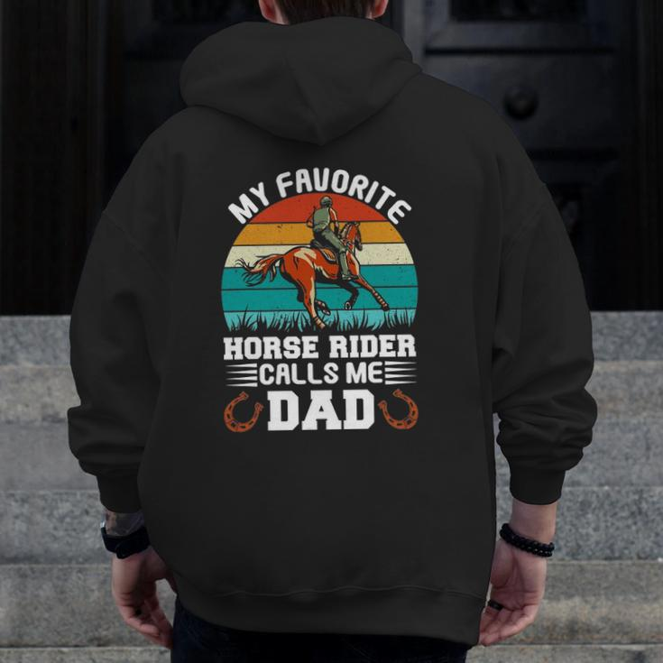 Vintage My Favorite Horse Rider Calls Me Dad Father's Day Zip Up Hoodie Back Print