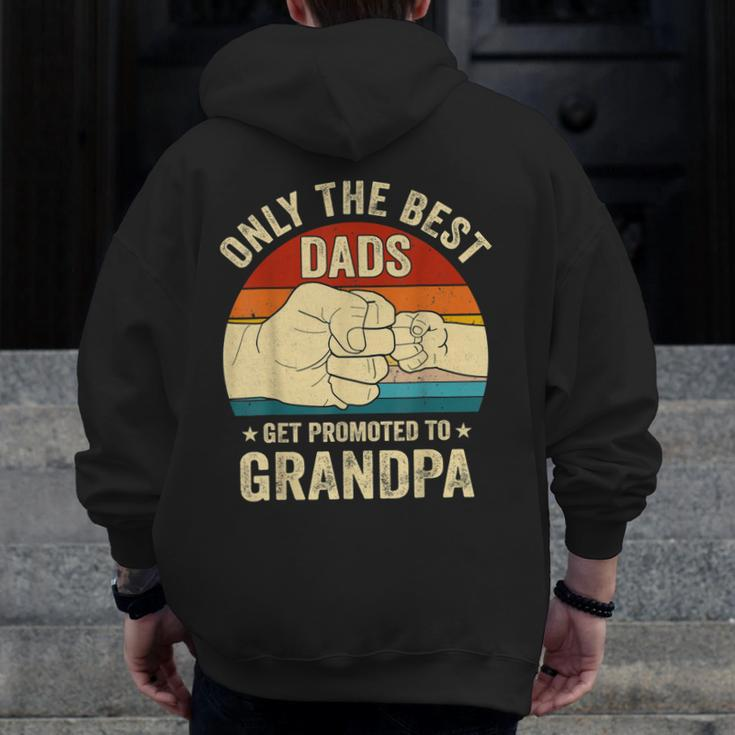 Vintage Great Dads Get Promoted To Grandpa Fist Bump Zip Up Hoodie Back Print
