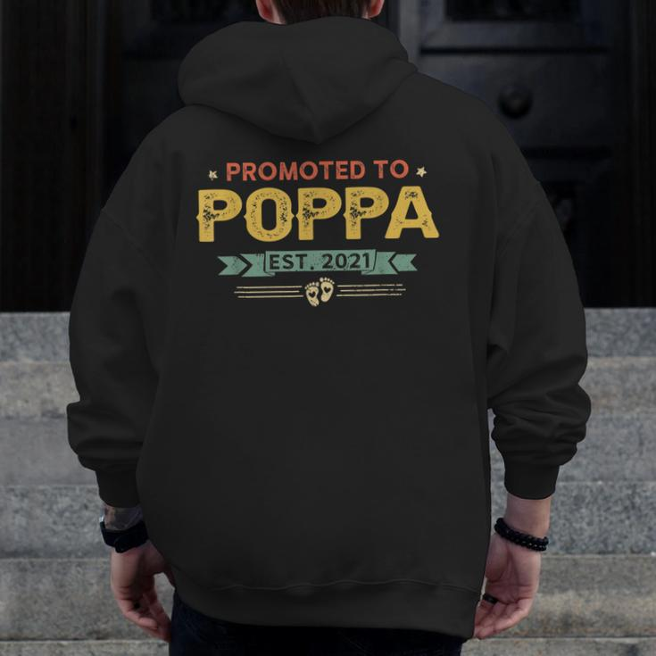 Vintage New Grandpa Promoted To Poppa Est2021 New Baby Zip Up Hoodie Back Print
