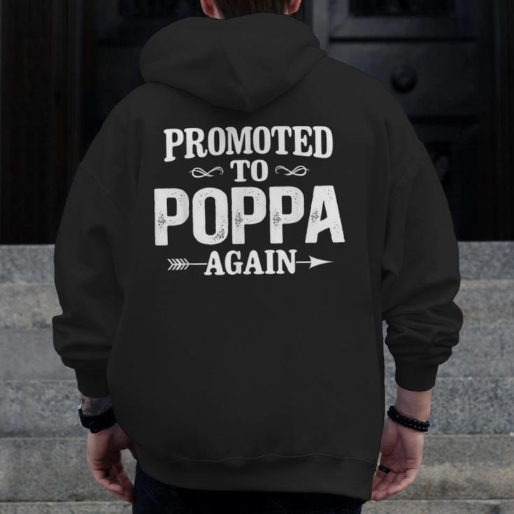 Vintage Promoted To Poppa Fathers Day New Dad Grandpa Zip Up Hoodie Back Print