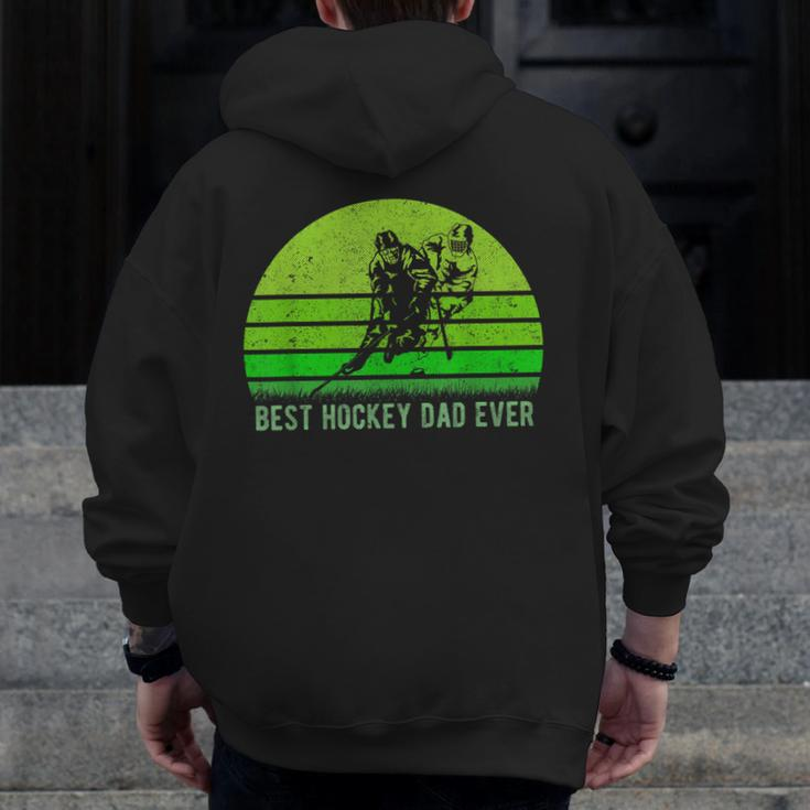 Vintage Retro Best Hockey Dad Ever DadFather's Day Zip Up Hoodie Back Print