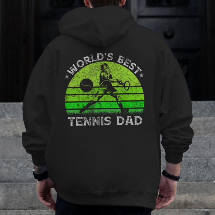 Vintage Retro World's Best Tennis Dad Silhouette Sunset Zip Up Hoodie Back Print