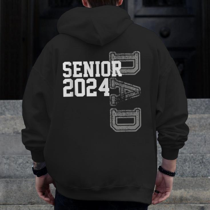 Vintage Senior 2024 Class Grad Proud Dad Class Of 2024 Zip Up Hoodie Back Print