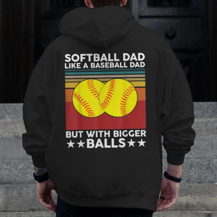 Vintage Softball Dad Like A Baseball Dad Us Flag Fathers Day Zip Up Hoodie Back Print