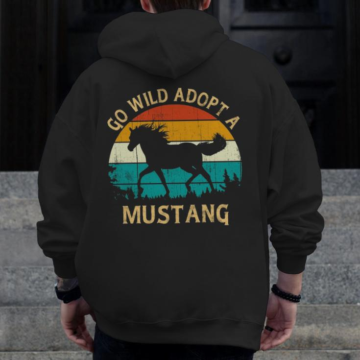 Vintage Sunset Wild Mustang Horse Go Wild Adopt A Mustang Zip Up Hoodie Back Print