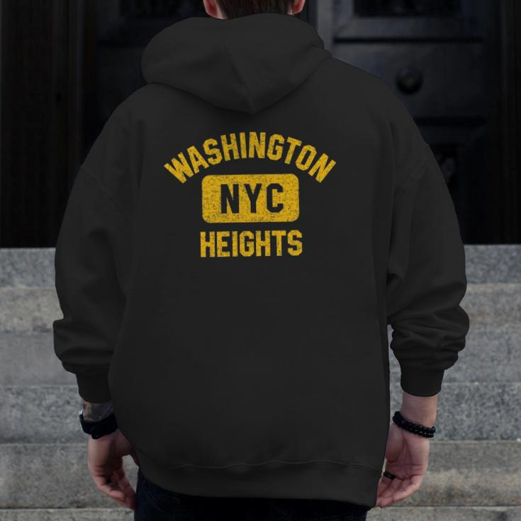 Washington Heights Nyc Gym Style Distressed Amber Print Zip Up Hoodie Back Print
