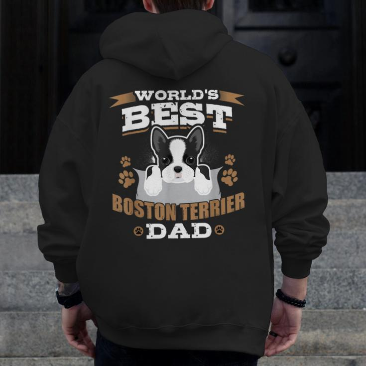 World's Best Boston Terrier Dad Dog Owner Zip Up Hoodie Back Print