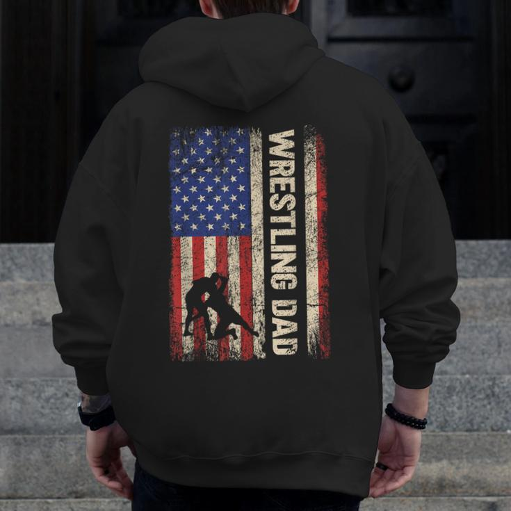 Wrestling Dad Usa American Flag Wrestle Men Father's Day Zip Up Hoodie Back Print