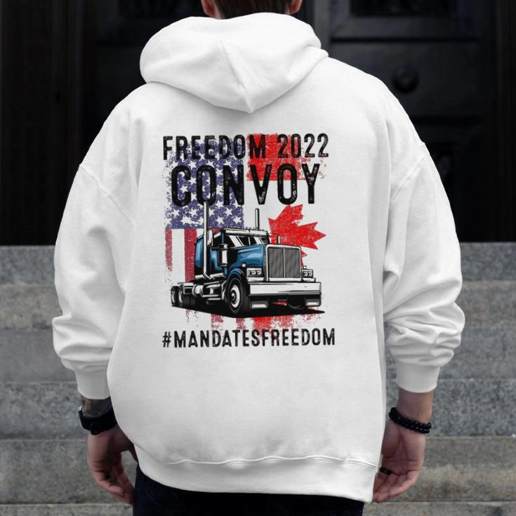 American Flag Canada Flag Freedom Convoy 2022 Trucker Driver Zip Up Hoodie Back Print