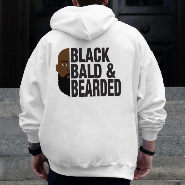 Black Bald And Bearded Face Father's Day Zip Up Hoodie Back Print