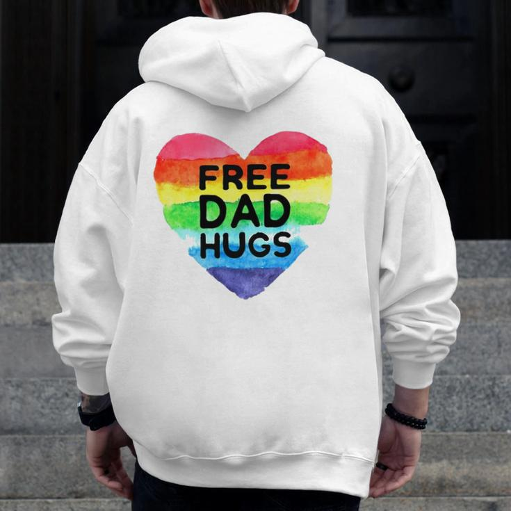 Mens Free Dad Hugs Rainbow Heart Flag Gay Lgbt Pride Month Zip Up Hoodie Back Print