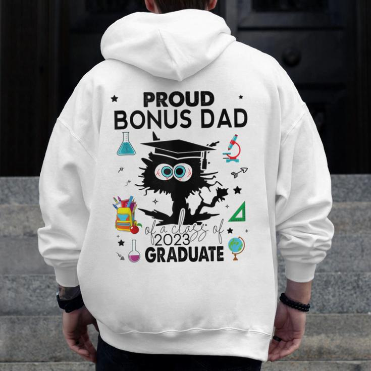 Proud Bonus Dad Of A Class Of 2023 Graduate Black Cat Zip Up Hoodie Back Print