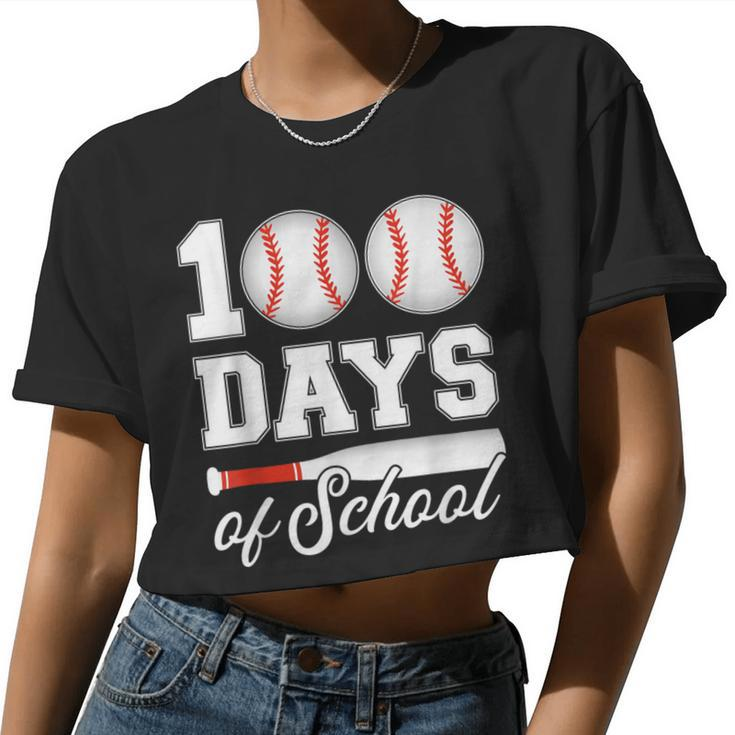 100 Days Of School For 100Th Day Baseball Student Or Teacher Women Cropped T-shirt