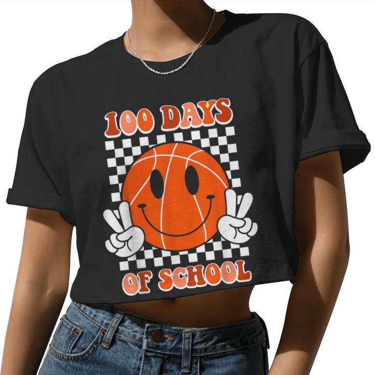 100 Days Of School Basketball Boys Girls Teachers 100Th Day Women Cropped T-shirt