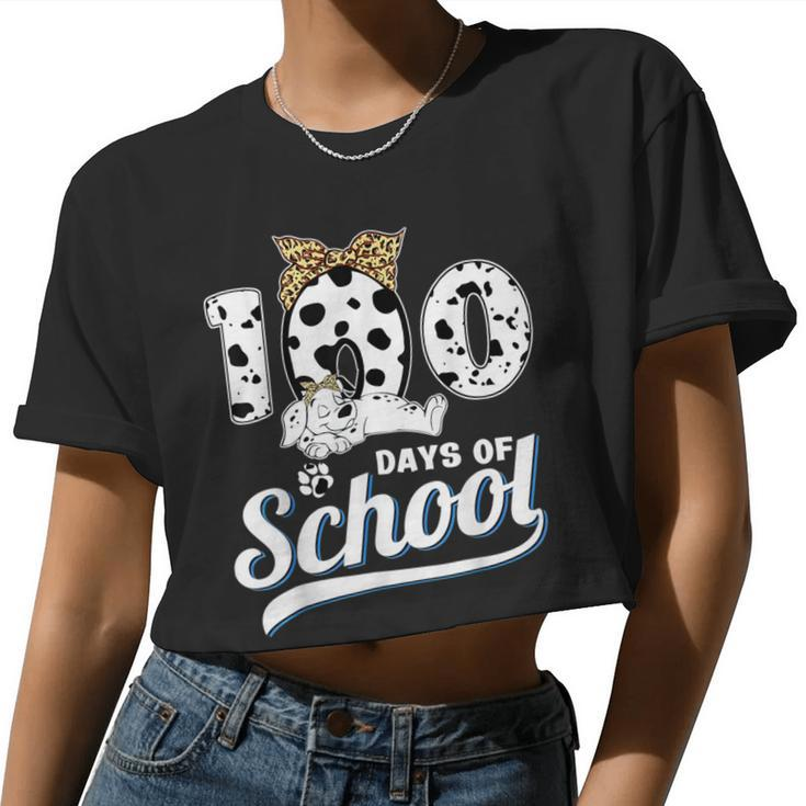 100 Days Of School Dalmatian Dog Boys Girls 100 Days Smarter Women Cropped T-shirt