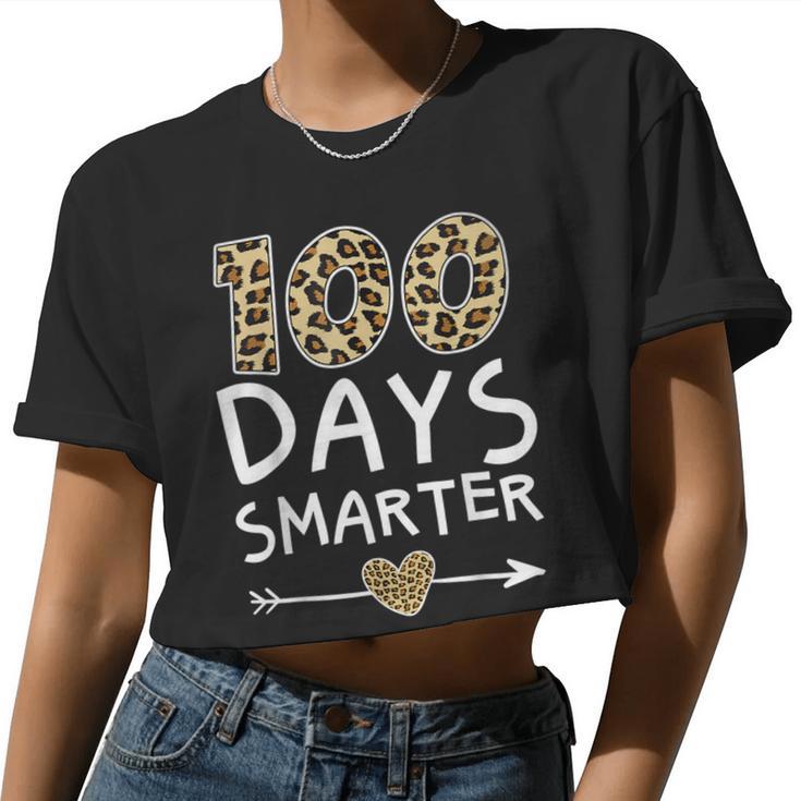 100 Days Smarter Leopard 100Th Day Of School Boys Girls Women Cropped T-shirt