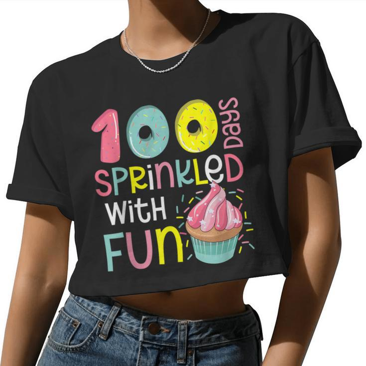 100 Days Sprinkled With Fun Cupcake 100Th Day Of School Girl Women Cropped T-shirt