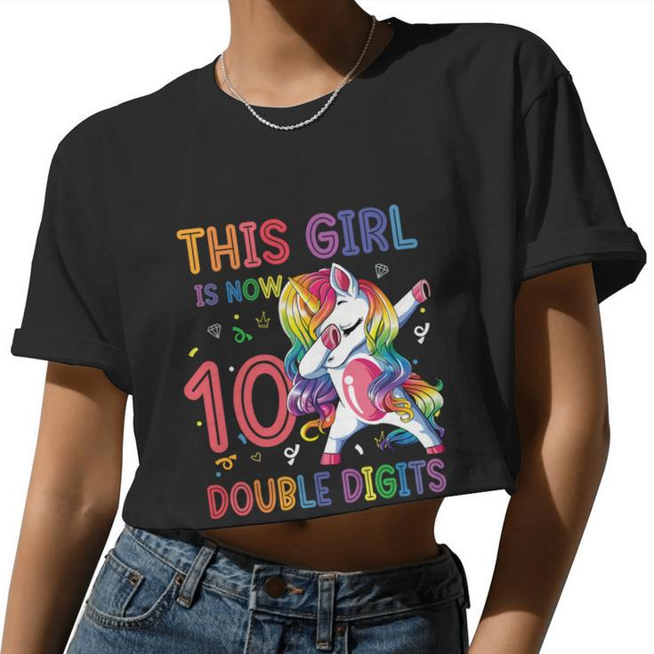 10Th Birthday Girls This Girl Is Now 10 Double Digits  Women Cropped T-shirt