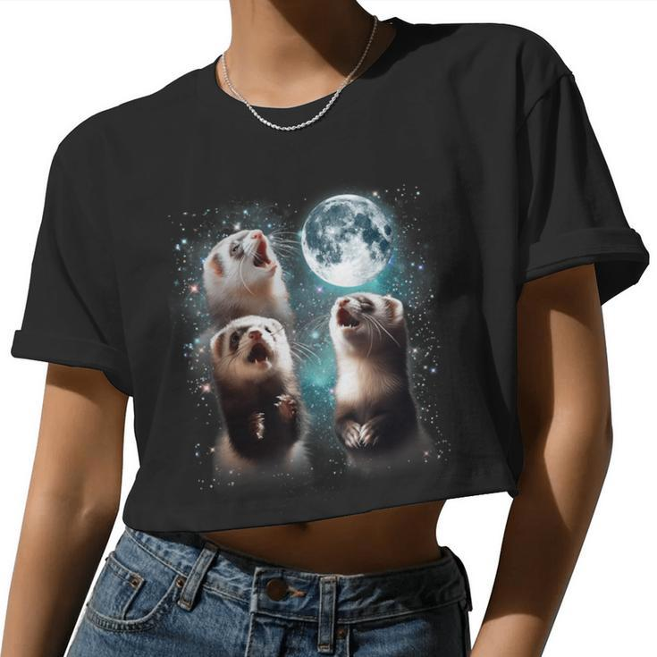 3 Ferret Moon Howling Ferret Head For Men Women Kid Women Cropped T-shirt