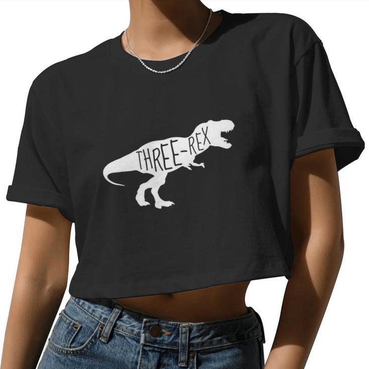 3 Year Old Birthday Girl Boy Dinosaur Three Rex Women Cropped T-shirt