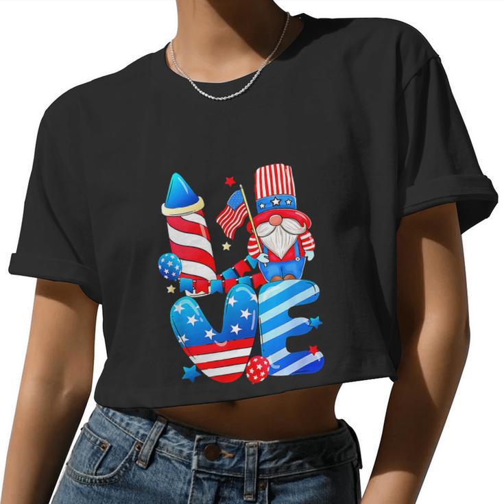 4Th Of July 2022 Patriotic Gnomes Women Cropped T-shirt