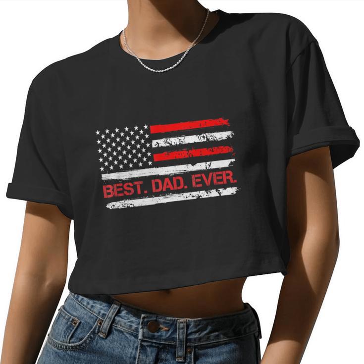 4Th Of July Best Dad Ever American Flag Women Cropped T-shirt