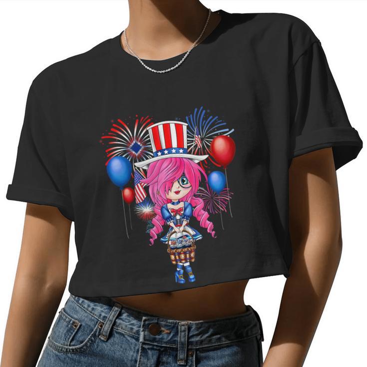 4Th Of July Japanese Anime Merch Cute Manga Teen Girls Women Women Cropped T-shirt