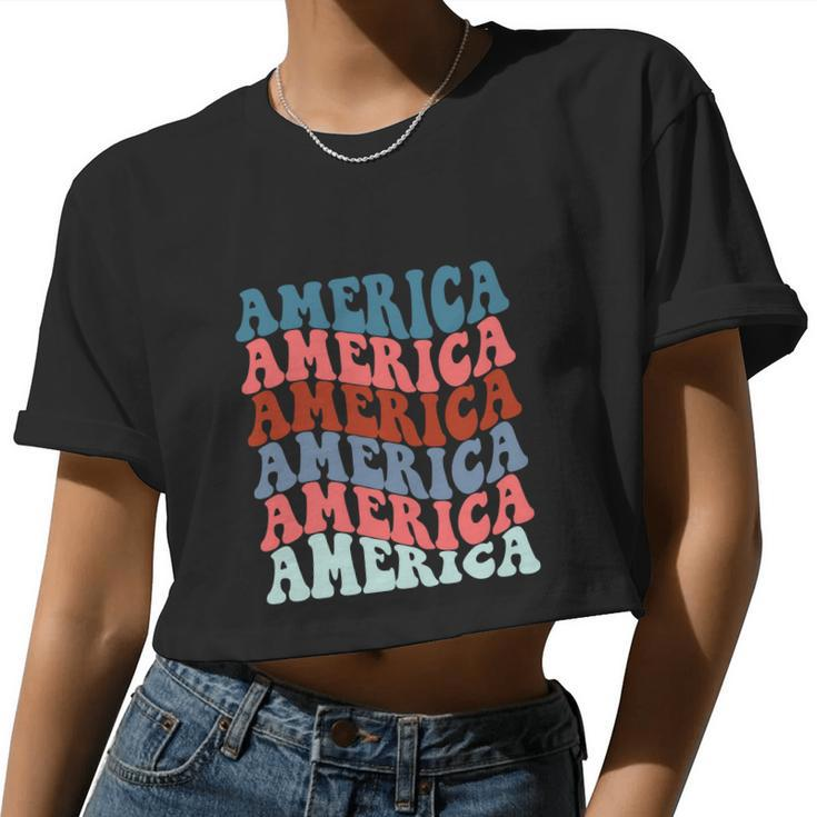 America America Merica 4Th Of July Patriotic Women Cropped T-shirt