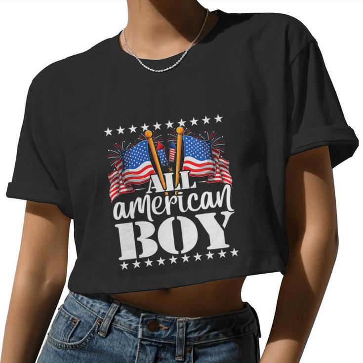 All American Boy Usa America Flag Firework 4Th July Women Cropped T-shirt