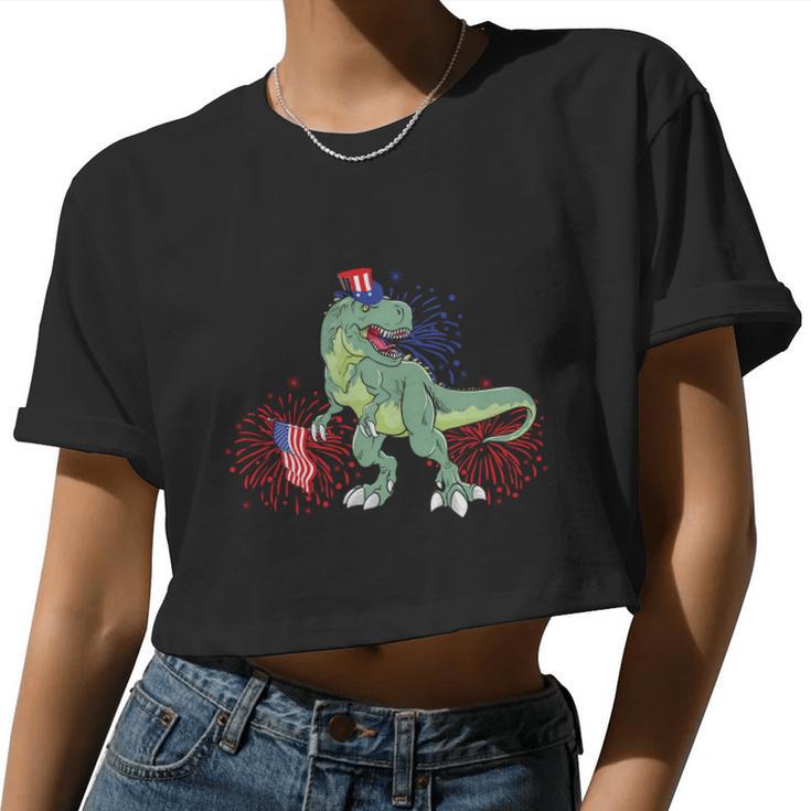 American Flag Dinosaur Plus Size Shirt For Men Women Family And Women Cropped T-shirt