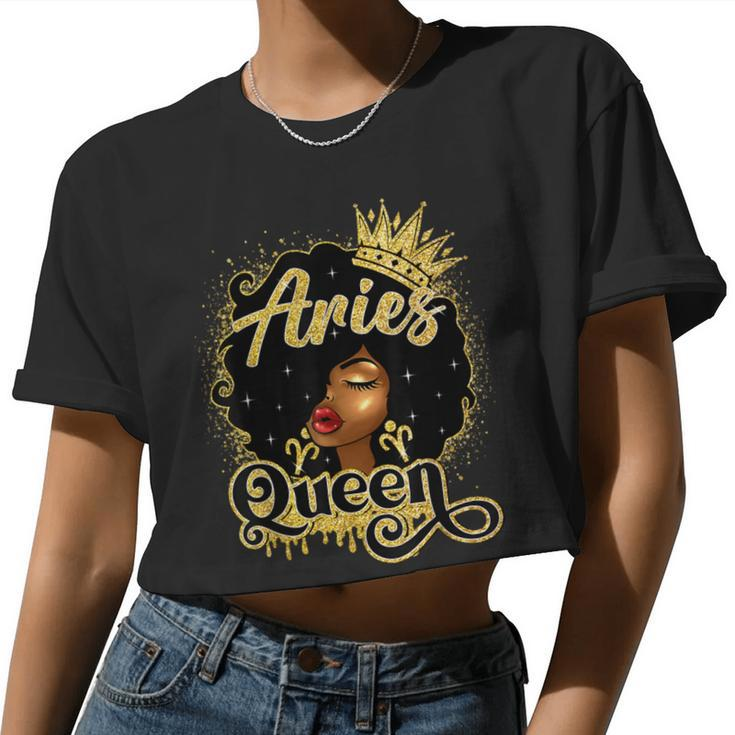 Aries Queen Birthday Afro Natural Hair Black Women Women Cropped T-shirt